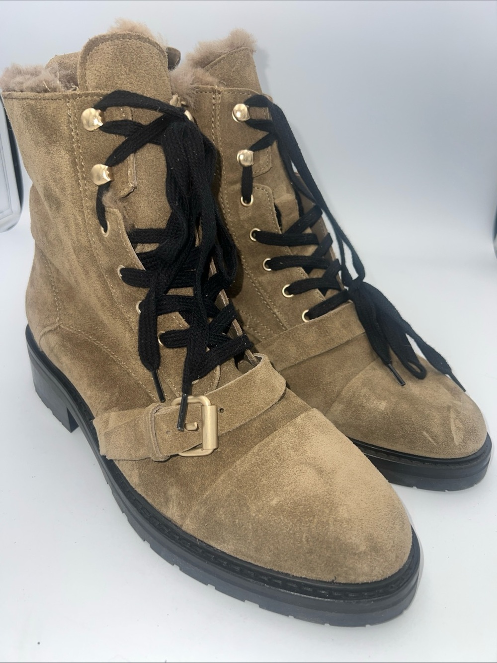 ALLSAINTS Donita Suede Boot Genuine Shearling Trim Bootie WomensEU41  US 10 NWOB